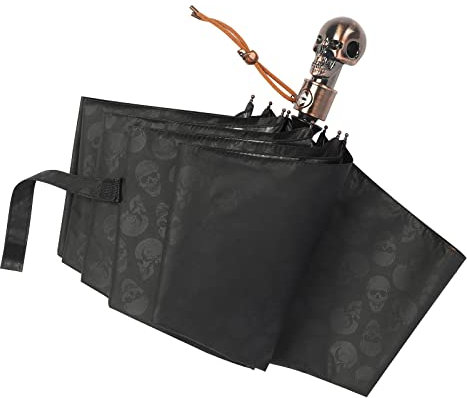 Choedii Sombrilla de sol Protección UV Compacto Portátil Automático Sombrilla de Viaje Paraguas de lluvia para Caminar Cool Large Skull Impermeable Paraguas Plegable 12.6 pulgadas Ligero 0.4 kg (BLK)