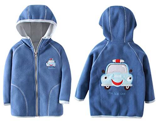 Bambini Pile Polare Giacca con Cappuccio Bambino Piccolo Felpa Caldo Cappotto Casual con Cerniera Stagioni di Transizione Primavera Autunno Inverno, Motivo Macchina Polizia Blu 90