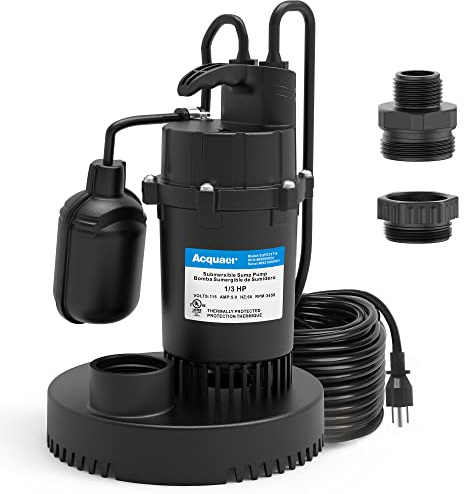 Acquaer 1/3HP Submersible Sump Pump 3040GPH Clean/Dirty Water Pump