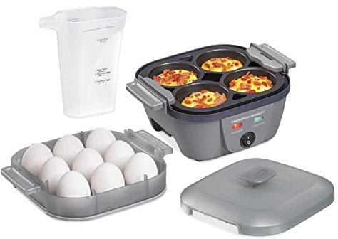 Hamilton Beach 6-in-1 Electric Cooker for Hard Boiled, Egg-Bites Maker and Poacher, 5.25” Non-Stick Skillet for Omelets, Scrambling & Frying, Grey (25510), Plastic Aluminum