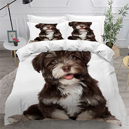 ZLKEJI Pet Hund Bettwäsche 200x200cm Jungen Mädchen Kinder, Schokoladen-Havanna-Welpe Bettbezug Set Weiß Bettwäsche-Set 3D-Haustiermotiv Animal Puppy Betten Set,2 Kissenbezüge 80x80cm