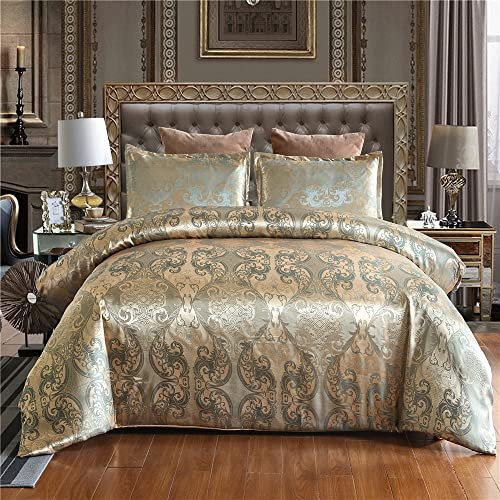 Comforter Set Satin Silk blanket All Season Bed Comforter Queen Set Royal Rose Gold Bedspread Luxury Jacquard Quilt Bedding Sets Matching 2 Pillow Shams (Double, 90x90 inches, 3 Pieces)