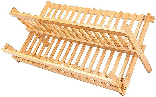 TSTSM Escurridor de Platos Plegable de Madera Rejilla de Secado de Platos Plegable de 2 Niveles