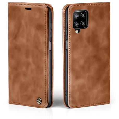 LBH Handyhülle für Samsung Galaxy A12 in Hellbraun mit Karten- und Geldfach Smartphone Hülle mit Standfunktion Flip Case Schutzhülle Magnetverschluss Vintage