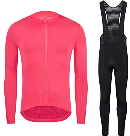 PRIOKNIKO Rennrad Trikot Herren Langarm Mountainbike Atmungsaktives MTB Fahrrad Pro Radtrikot Set,Ea-18,XL
