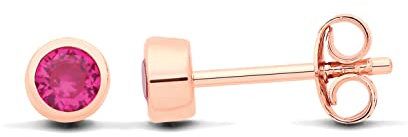 9ct Rose Gold on 925 Sterling Silver Ruby Stud Earrings - Womens July Birthstone Earrings - Ladies Classic Gemstone Earrings. Teen, Child Ladies 9ct Rose Gold Birthstone Studs