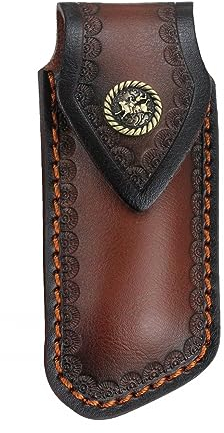 Funda de Cuchillo de Bolsillo de 5,1'' / 5,4'', Funda de Cuchillo de Cuero portátil con cinturón, diseño de Orificio para Colgar para Camping, Caza, exploración de la Jungla