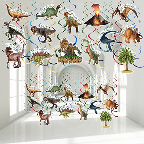 Faccito 57 Stück Dinosaurier Hänge Wirbel Dino Geburtstagsfeier Deko Dinosaurier Folien Wirbel Decken Spiralen Luftschlangen für Mädchen Jungen Babyparty Dschungel Party, Nur 27 Karten