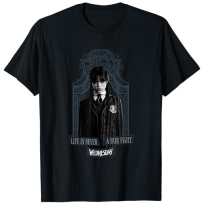 Wednesday Series Mittwoch Das Leben ist niemals ein fairer Kampf T-Shirt, Schwarz, S, Unisex, Kurzarm, T-Shirt, TV Series Merchandise T-Shirt
