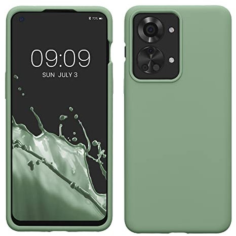 kwmobile Hülle kompatibel mit OnePlus Nord 2T 5G Hülle - Silikon Handy Case - Handyhülle weiche Oberfläche - kabelloses Laden - Porzellan Grün