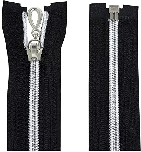 Aerzetix - C64080 - Set di 2 Cerniere Lampo a Spirale N°5 55cm separabile autobloccante - Rete in Nylon Argento - tiretto cursore in Metallo - Colore Nero - merceria