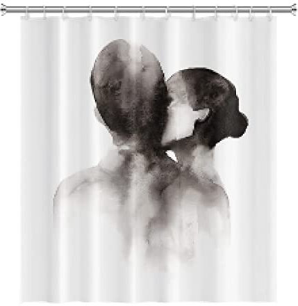 KEPPD Noir Blanc Amoureux Rideau De Douche,Femmes Croquis Rideau De Bain Amoureux Corps Humain Art Minimaliste Extra Long Imperméable Rideau De Salle De Bains 90X200cm Rideau De Douche