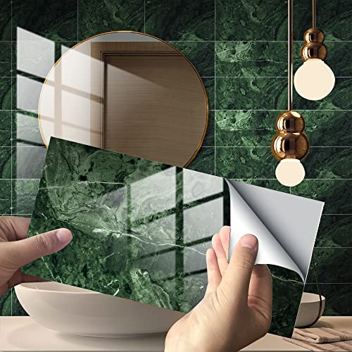 HORIWE Marble Tile Stickers 32pcs Vintage Wall Decal Sticker for Bathroom Kitchen Backsplash Waterproof Oil Proof DIY Self Adhesive New PVC Wall Stickers Home Decor 12x6 inches