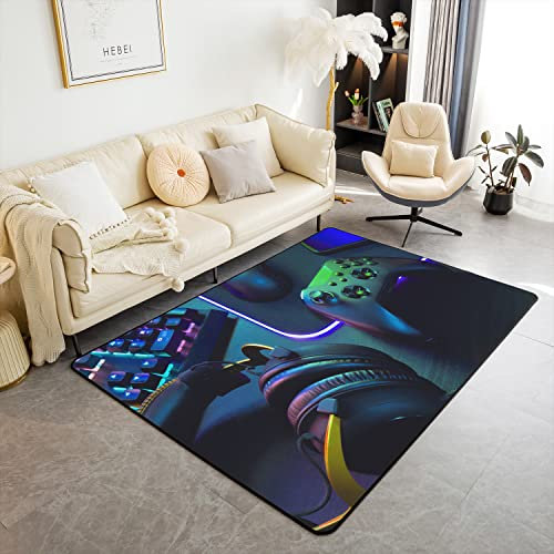 Cool Headset Area Rug Gaming Gamepad Accent Rug Home Decor Keyboard Mouse Game Console Controller Decorative Rugs for Living Room Bedroom 150 * 200cm