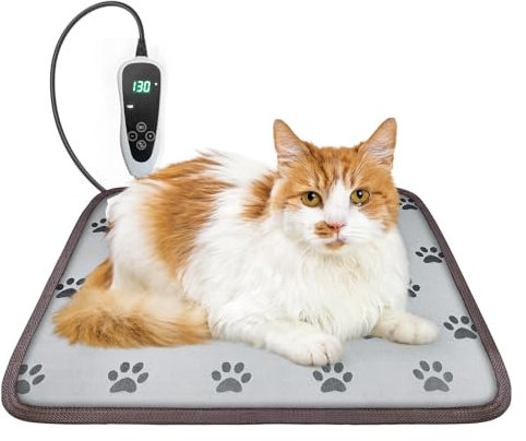 GOLOPET Cat Heating Pad - 18x18 Inch Waterproof Heated Cat Bed with Smart Thermostat Switch and Paw Print