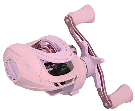 Moulinet de pêche, moulinet pour poisson clown pour eau douce et salée, rapport de vitesse 7,2:1, traînée 6 kg, moulinet de pêche à l'appât (rose, main gauche)
