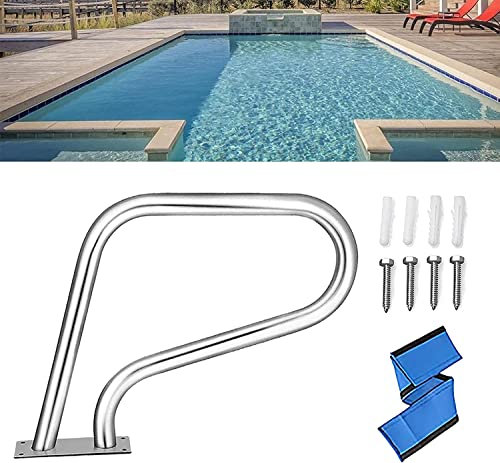 Pool-Handlauf, Poolgeländer, Pool-Handlauf, Handlauf mit Blauer Pool-Armlehnenabdeckung, Sicherheit im Freien, Pool-Handlauf aus Edelstahl 304 – 80 x 57 cm für den Einstieg in den Pool mit Q