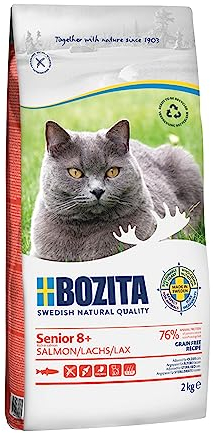 Bozita Grain Free Katzentrockenfutter mit Lachs – 2kg – getreidefreies Trockenfutter für sensible Senior-Katzen ab 8 Jahren – 33 % Protein, 12 % Fett – ohne Zucker & Gentechnik – aus Schweden