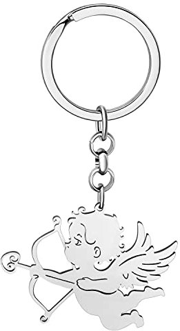 DALANE Valentine Geschenke Edelstahl Niedlich Amor Schlüsselanhänger Mode Schmuck für Frauen Mädchen Charms Brieftasche Schlüsselring (Versilbert)