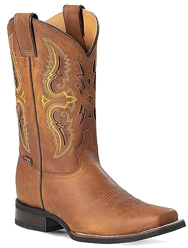 STARS & STRIPES WB-60 Unisex-Westernstiefel Braun – Handgefertigte Leder-Boots mit mehrfarbigen Stickereien & Goodyear-Sohle