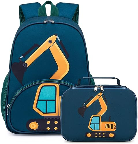 LOIDOU Kinder Rucksack Jungen Mädchen Vorschule Rucksäcke für Schule Kinder Schultaschen Kindergarten BookBag Set mit Lunchbox, Truck Blau, Modern