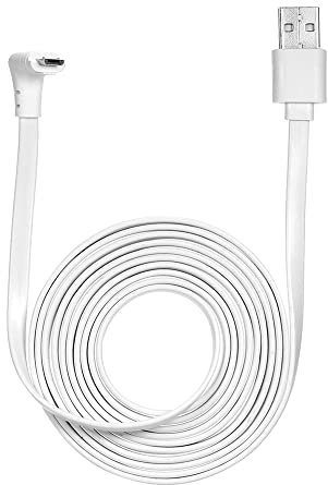 KOCAN 2M/6.6ft Charging Power Cable Fits for Arlo Pro, Arlo Pro 2, Arlo GO, Arlo Light Weatherproof Indoor/Outdoor Flat Cable Aluminium Alloy USB Cable Charging/Power Cord without, 1 Pack (White)