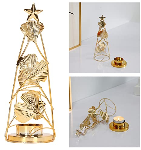 BEIJIALY Weihnachtsbaum-Teelicht-Kerzenhalter, Weihnachtsbaum-Kerzenhalter, Goldenes Eisen, Kleine Runde Tasse, Weihnachtslicht-Kerzenhalter mit Aprikosenblättern für Tischdekoration