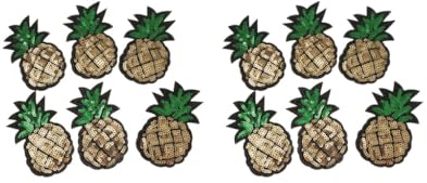 2 Set mit 6 Ananas-Pailletten zum Selbermachen, Aufnähen, Stickerei, Patches, Tuch