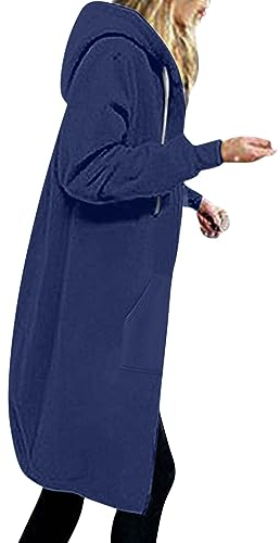 EMATOP Damen Sweatshirt Jacke Casual Langarm Hoodie Sportjacke mit Kapuze Fleecejacke Lang Baumwolle Kapuzenjacke Lose Einfarbig Winterjacke Herbst Winter Warm Kapuzenpullover Teenager Mädchen