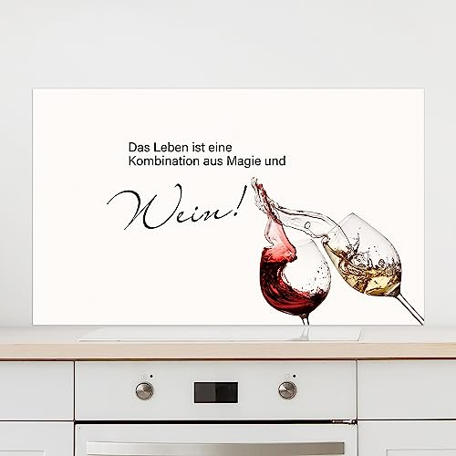 GRAZDesign Spritzschutz Küchenrückwand Glas Küche für Herd & Küchenspüle, Wein Weingläser hell mit Spruch | Glasplatte Rückwand Küchenwand Wandschutz | 60x40cm