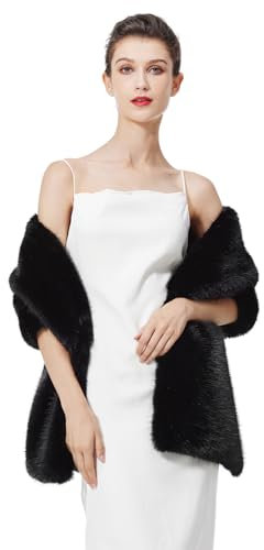 BEAUTELICATE Damen Kunstpelz Stola Schal Warp Brautjacke Kunstfell Brautschal Brautstola für Braut Abendkleid Winter Hochzeit Festlich (Schwarz, Einheitsgröße)