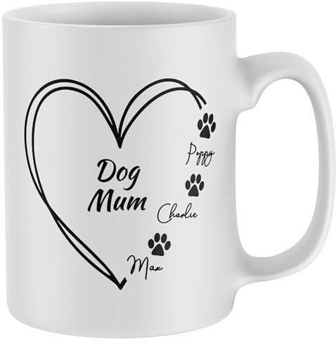 Purple Print House Personalised Dog Mum Mug Custom Pet Names Paw Prints Heart Tea Coffee Cup