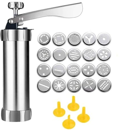 FINLALO Cookie Press, Cookie Baking Laminating Gun with 20 Discs and 4 Icing Decorating Nozzles, Home Small Cookie Maker Cookie Making Set, Spritz Cookie Maker Machine for DIY Cookie Maker