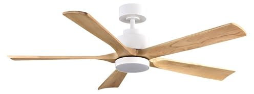 Abrila - Ventilador DC CAIRO | Color Blanco con cinco Aspas en Color Haya | con 6 Velocidades Ajustables | con 3 Temperaturas de Luz | Mando a Distancia Incluido | Ideal para Grandes Espacios