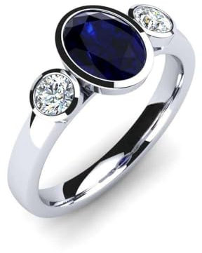 NYZA JEWELS Blauer Saphir Oval 7x5mm Wunderschöner Ring Mit Drei Steinen | Sterlingsilber 925 mit Rhodinierung | Sammlung Zum Hochzeitstag Und Zur Verlobung (60 (19.1))