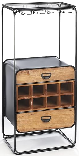 Kobolo Weinregal Barregal Standregal - BARI - aus Metall und Tannenholz - schwarz