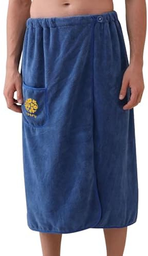 Mens Adjustable Bath Towel Wrap with Pocket, Quick Dry Absorbent Gym Beach Towels Bathing Shower Around Wrap Towel Cover up Soft Towelling for Sauna, Spa, Pool, Home (Blue, 80cm × 150cm（31.4” × 59“）)