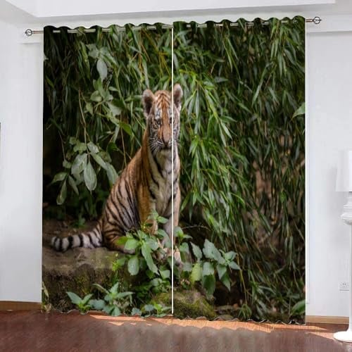 GIOVIA 3D Tiger Vorhänge Abdunkelnde mit ösen 2 Stücks Gardinen Blickdicht Verdunkelungs Tropisch Dschungel Kälteschutz Scheibengardinen für Junge Mädchen Schlafzimmer B 280 X H 260 cm
