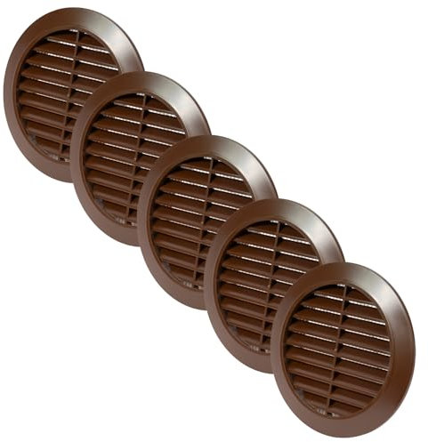 Vent Systems 5 Stück 90 mm Braun Lüftungsabdeckung – Runde Lüftungsschlitze – Grillabdeckung – Integrierter Insektenschutz – HVAC-Lüftungsöffnungen für Badezimmer, Heimbüro, Küche
