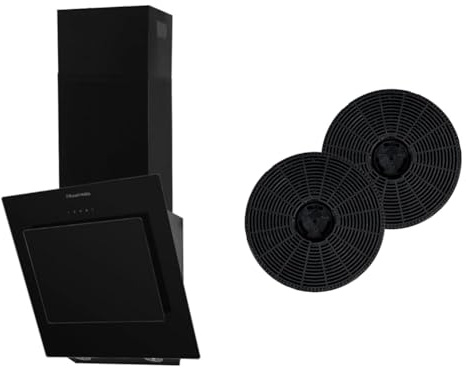 Russell Hobbs RHGCH702B 60cm Wide Angled Cooker Hood Black Glass + Russell Hobbs 2x Carbon Filters for Cooker Hoods