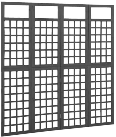 PIXZSSI 4-TLG. Raumteiler Indoor Massivholz Tanne Schwarz 161x180 cm Vielseitig Spalier Bietet Ausreichend Platz für Pflanzen Wohnzimmer Klappdesign Trennwand Dekorative Funktion Schlafzimmer