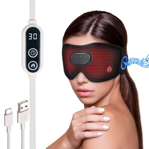 Joythink Bluetooth Sleep Mask Headphones Heated Eye Mask, Reusable Washable Adjustable Warm Hot Compress Eye Mask for Sleeping Relaxation, Relieve Eye Stress Dry Eyes