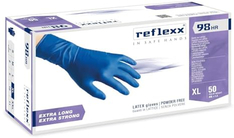 REFLEXX R98 200 500 Guanti in lattice BLU - ALTA RESISTENZA 18,5 GRAMMI - VARIE TAGLIE OFFERTA - POLSO LUNGO HIGH RISK OTTIMO PER IMPRESE DI PULIZIE (500 PEZZI, XL)