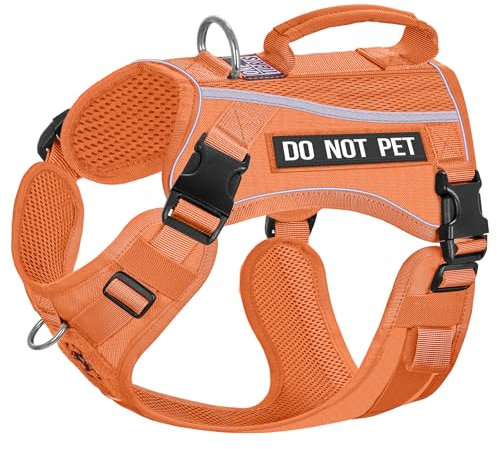 OneTigris Hundegeschirr, Boots Mesh Atmungsaktiv Geschirr Schnelltrocknend Brustgeschirr mit Reflektierendes, 2 D-Ringen, komfortablem Griff Sicherheitsgeschirr für Große/Mittlere Hunde - Orange XL