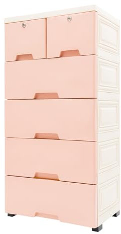 Commode de rangement à 6 tiroirs avec 4 roues - Organiseur - Armoire de rangement pour armoires et chambre à coucher, etc (rose)