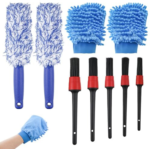 VicBou Spazzola Cerchi Auto, 9 Pc Kit di Pulizia Auto, Microfibra Spazzola Ruote, Spazzola Pulisci Cerchioni Auto, Senza Graffi e Durevole, per Pulizia per Tutti i Tipi di Cerchioni