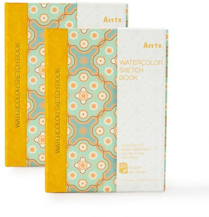 Arrtx Aquarell-Skizzenbuch, 100 % Baumwolle, säurefrei, 63,5 kg/300 g/m², Hardcover, Aquarell-Tagebuch, Notizbuch, 2 Stück, 40 Blatt, 13,6 x 9,8 cm