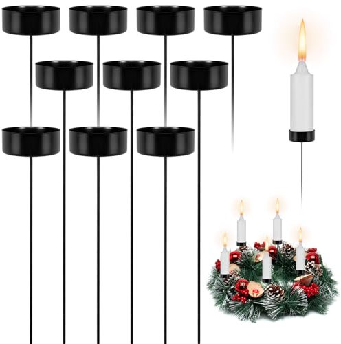 DELAESI Kerzenhalter Adventskranz 10 Stück Adventskranz Stabkerzenhalter Ohne Dorn Teelichthalter zum Stecken Schwarz Kerzenhalter Stumpenkerzen für Weihnachten Deko Tischdeko