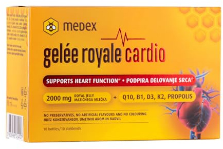 Medex Gelée Royale Cardio 2000 mg - Herz-Vitamine - Mit Gelee Royal, Q10, Vitaminen B1, D3, K2 & Propolis - Nahrungsergänzungsmittel - 10 Ampullen - 10 Tage