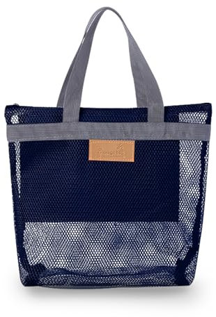 AfitLulu Neceser de Malla para Ducha, Bolsa de Aseo para la Playa de Secado Rápido, Bolsa de la Compra Ligera con Cremallera y 2 Compartimentos para Natación, Playa, Viajes (Azul)